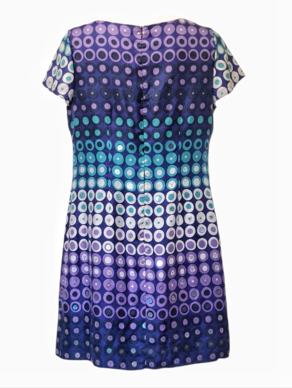 Boden Silk Dress Iridescent Sequin Circle Print Purple Teal Blue M - Picture 4 of 9
